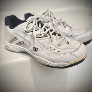 Wilson Men's White and Navy Blue Leather Athletic Shoes